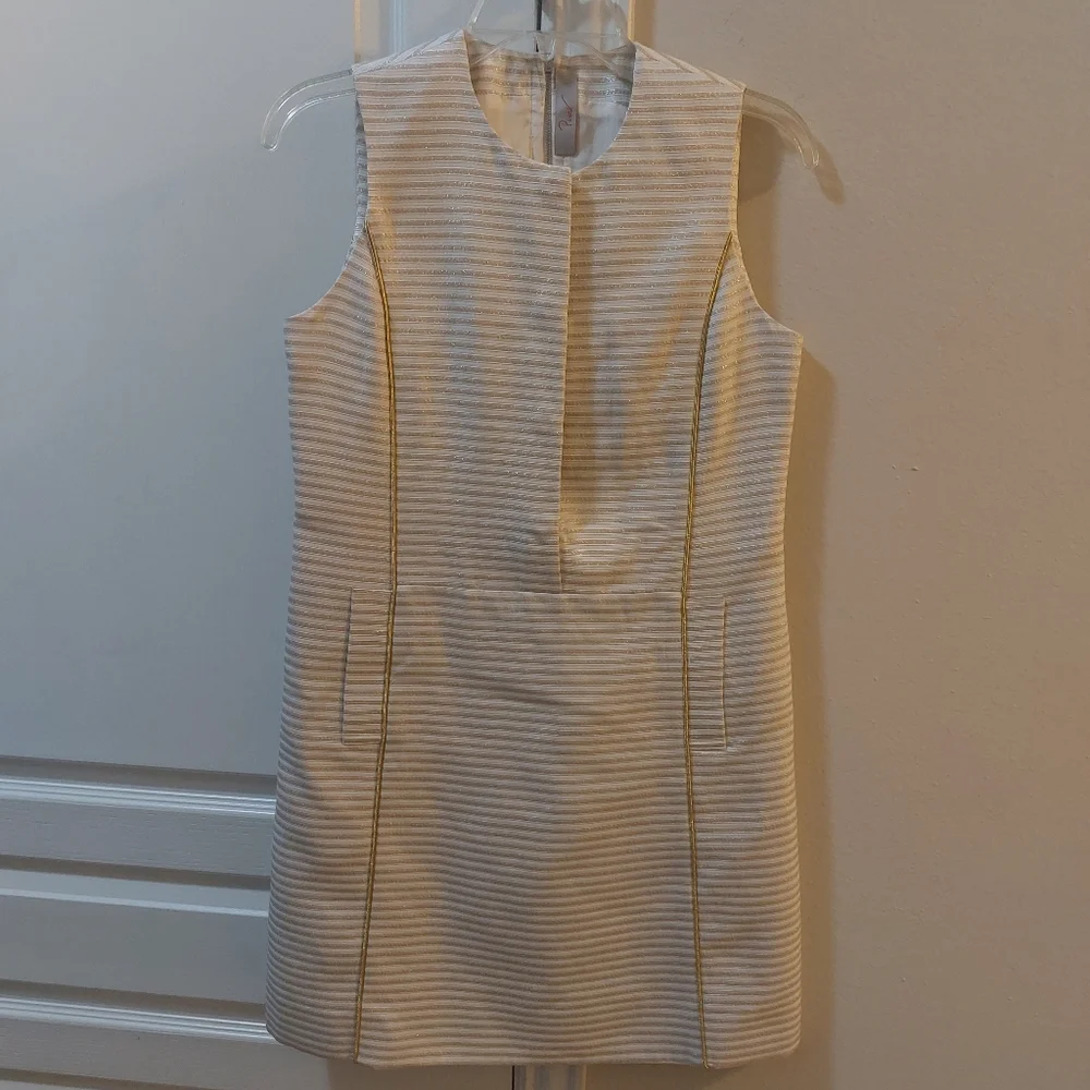 PUNCH A line Gold and Cream Over The Knee length Dress Size 4 - Picture 12 of 12